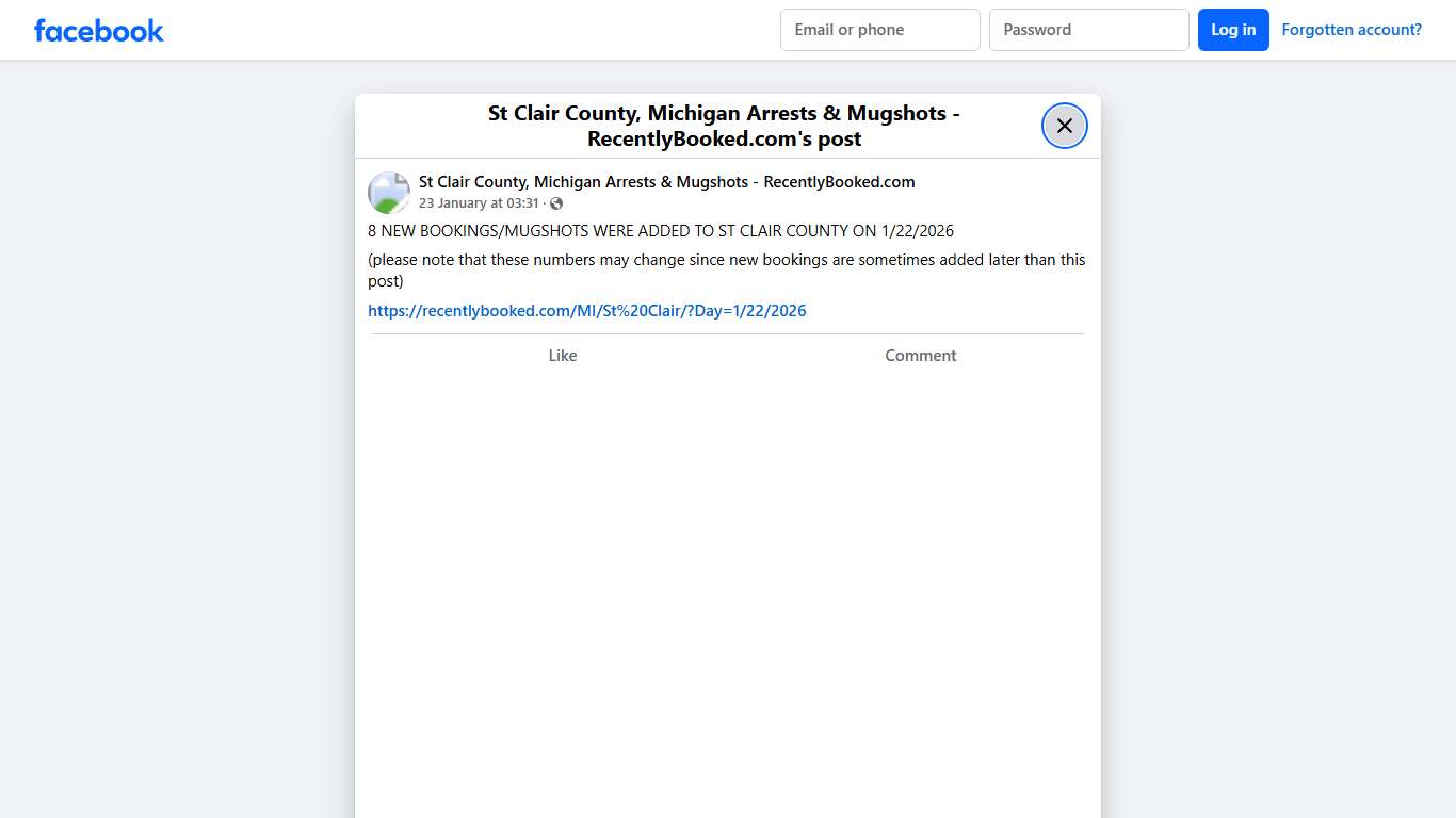 8 NEW BOOKINGS/MUGSHOTS WERE ADDED TO ST CLAIR COUNTY ON 1/22/2026 (please note that these numbers may change since new bookings are sometimes added later than this post)... - St Clair County, Michigan Arrests & Mugshots - RecentlyBooked.com Facebook