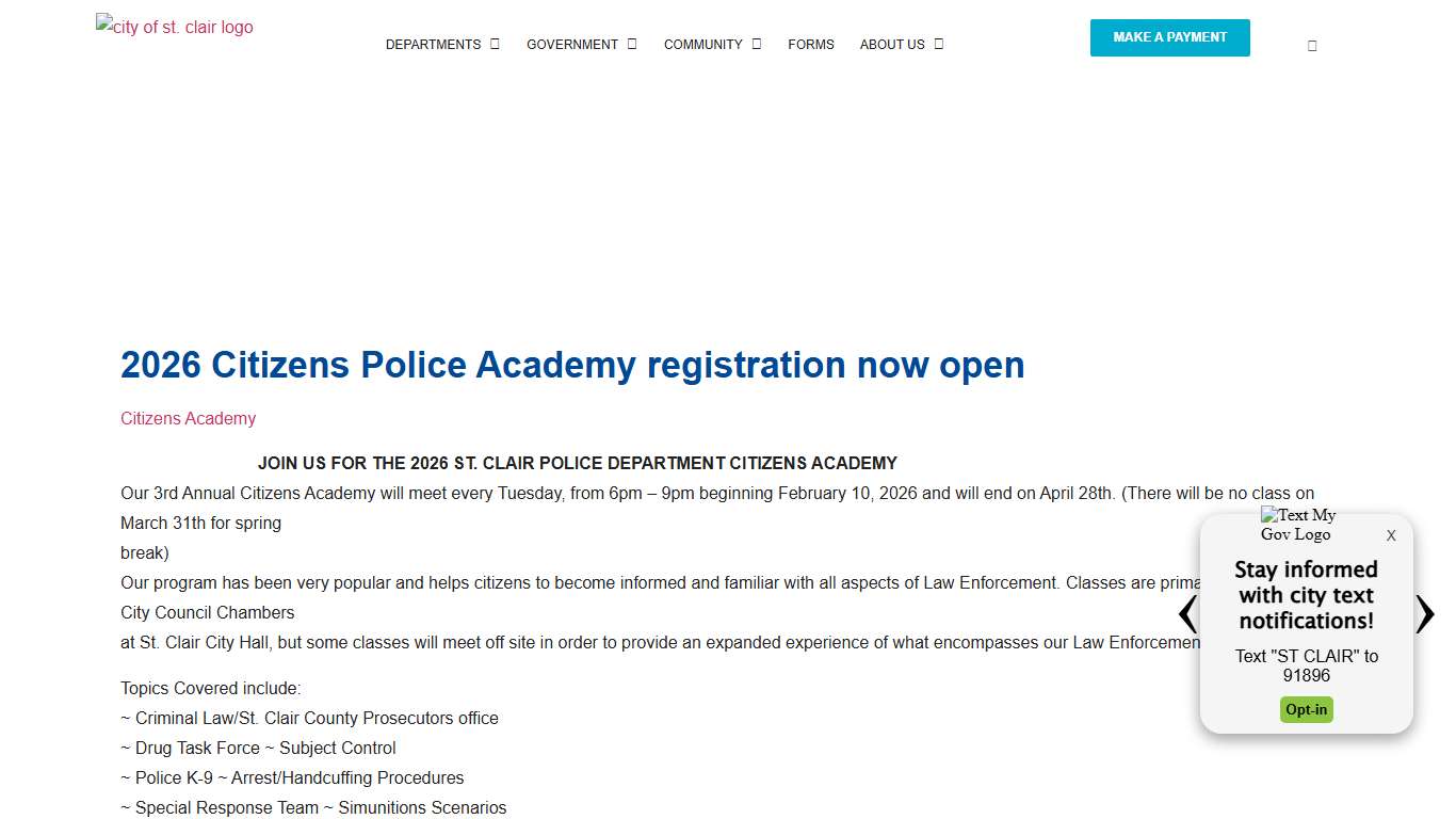 2026 Citizens Police Academy registration now open – St. Clair, City (St. Clair, MI)