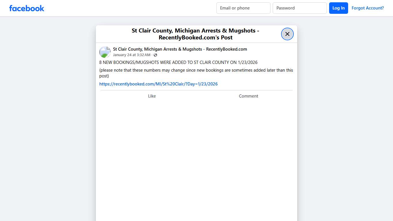 8 NEW BOOKINGS/MUGSHOTS WERE ADDED TO ST CLAIR COUNTY ON 1/23/2026 (please note that these numbers may change since new bookings are sometimes added later than this post)... - St Clair County, Michigan Arrests & Mugshots - RecentlyBooked.com Facebook